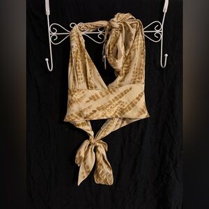 Satin Halter Bohemian Hand Died Tie Dye Gold White Tan Cream Brown